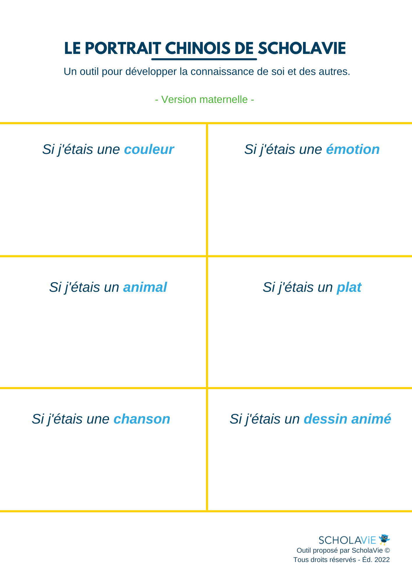 Portrait chinois - Maternelle - Scholavie