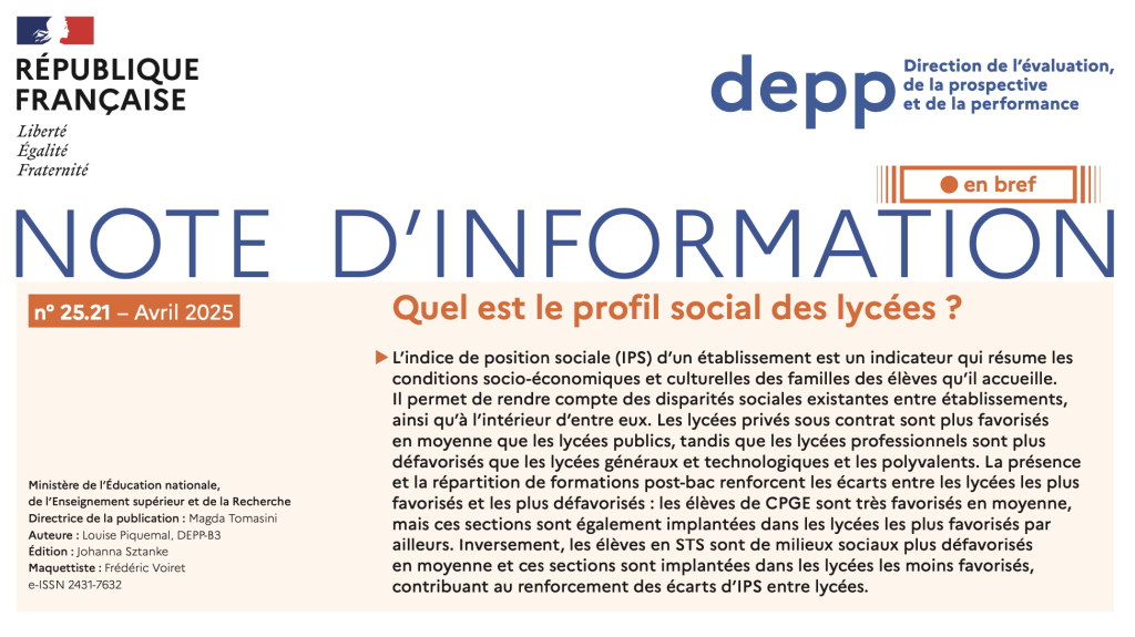 note d'information DEPP profil social des lycées 2025